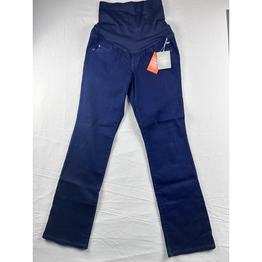 A:Glow Maternity Bootcut Jeans‎ Dark Wash Full Belly Panel Blue Denim Pants NWT